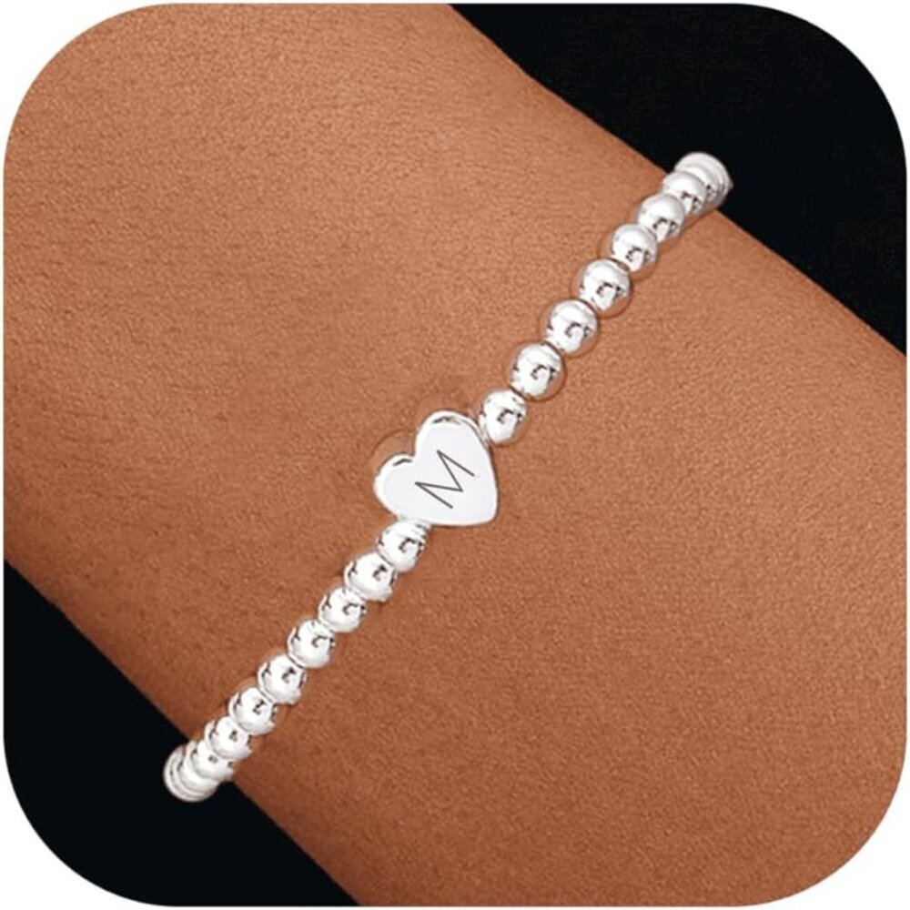 Beaded Bracelets for Women Dainty Heart Initial Bracelet Letter A-Z Charm Bracel